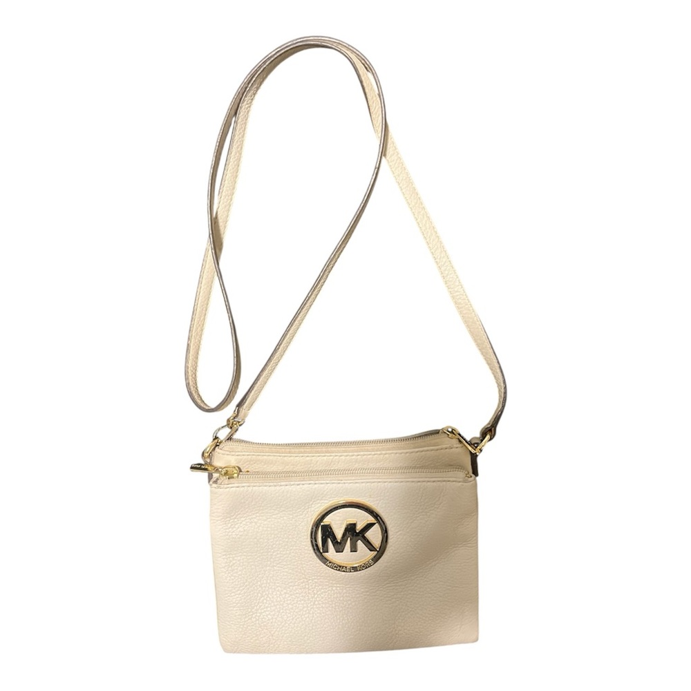 Michael Kors Beige/Cream Leather Crossbody with Gold MK Emblem